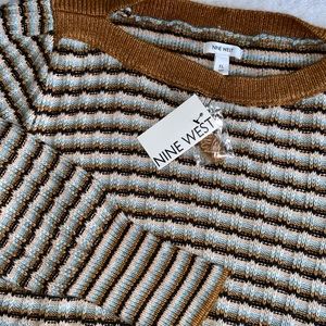 Nine West Womens XL Pullover Knit Sweater NWT Brown Striped